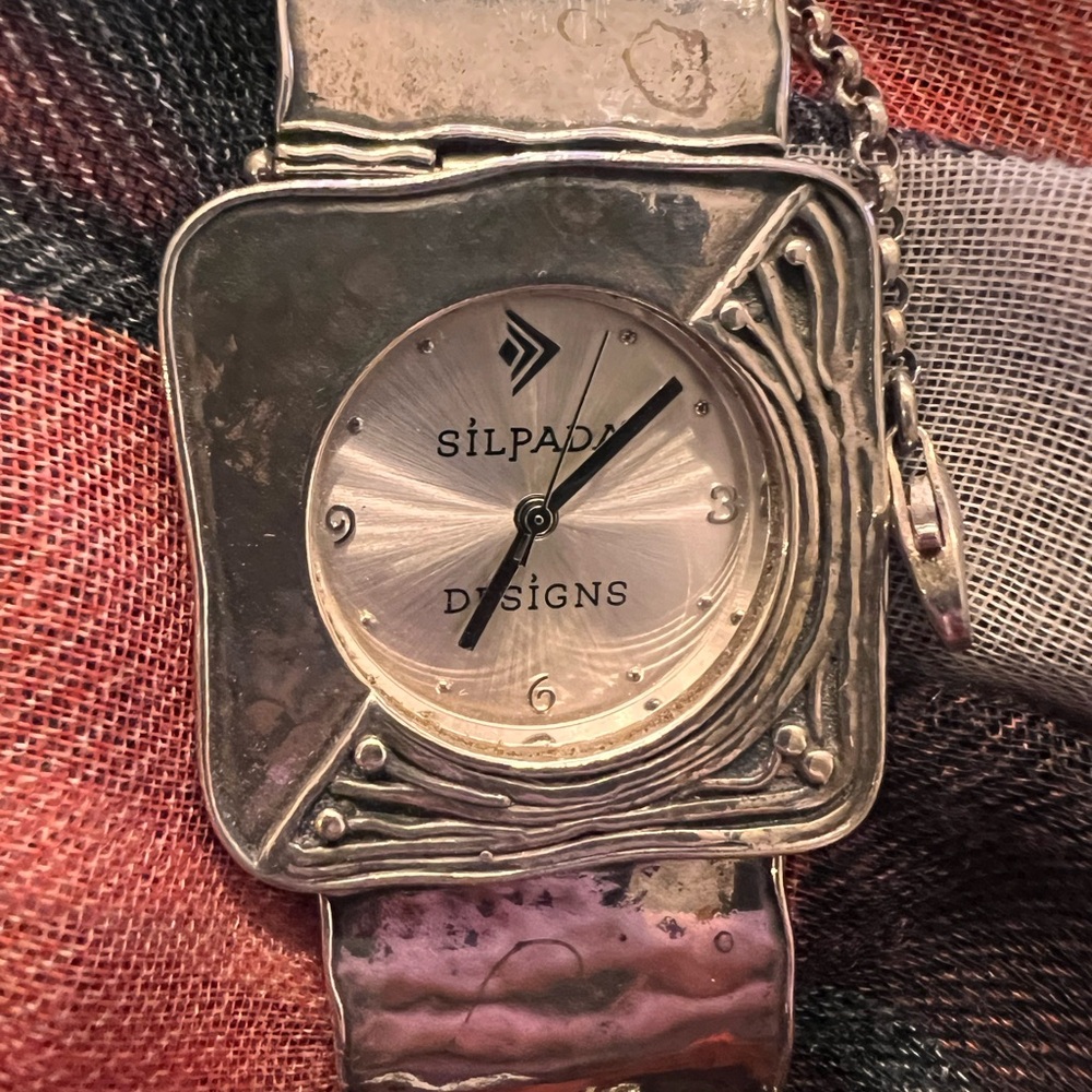 Silpada Sterling Hammered Square Link Watch T1372